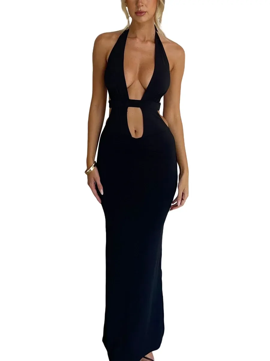 CHQCDarlys Women Maxi Dress Elegant Sleeveless Summer Halter Neck Backless Slim Fit Slit Long Dress for Cocktail Party