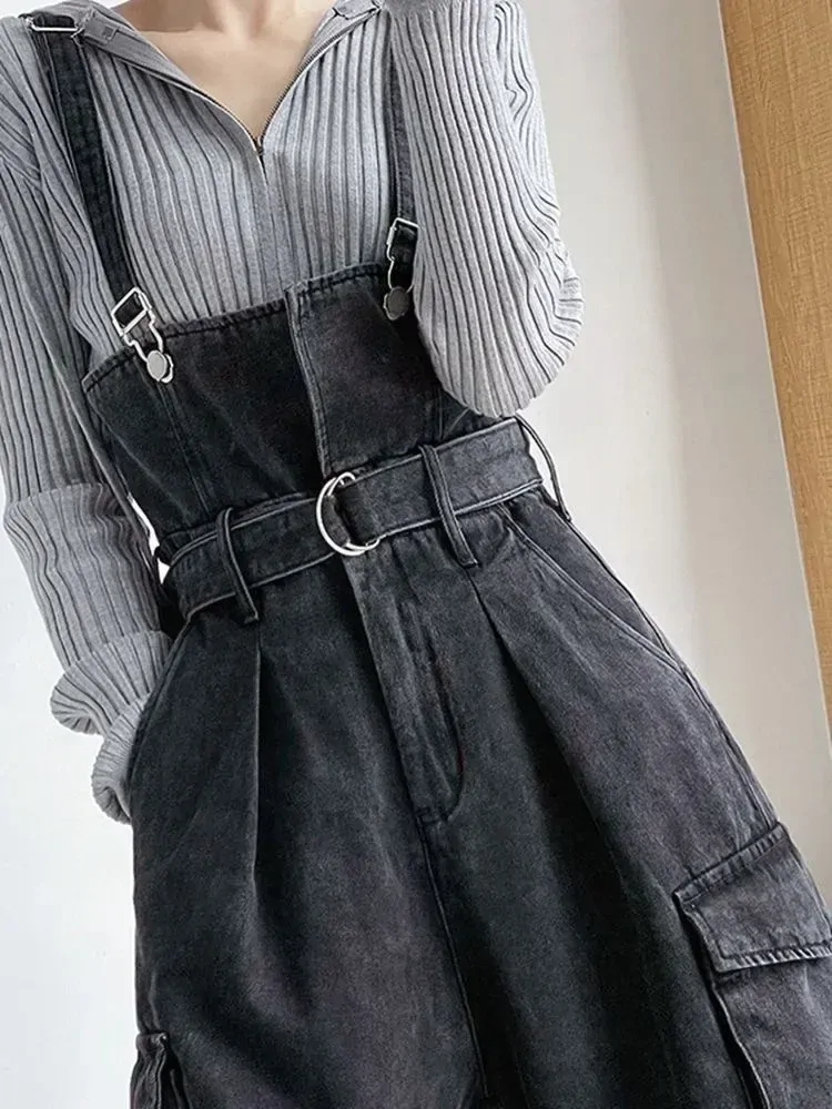Sexy Denim Overalls Women New Vintage Streetwear Jumpsuits Female Korean Fashion Straight Loose Wide Leg Casual Jeans Pants