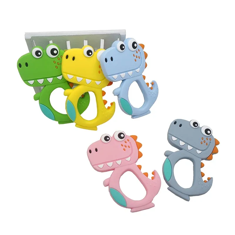 Chenkai 50PCS Silicone Dinosaur Teethers Baby Cute Cartoon Teething BPA Free For DIY Infant Dummy Sensory Pacifier Accessories