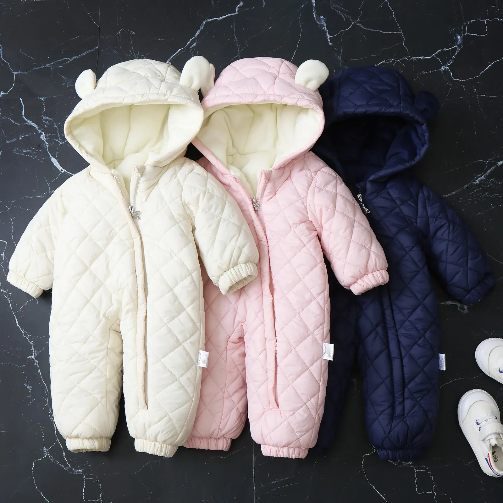 Ear hooded fleece thickened baby clothes winter new baby jumpsuit