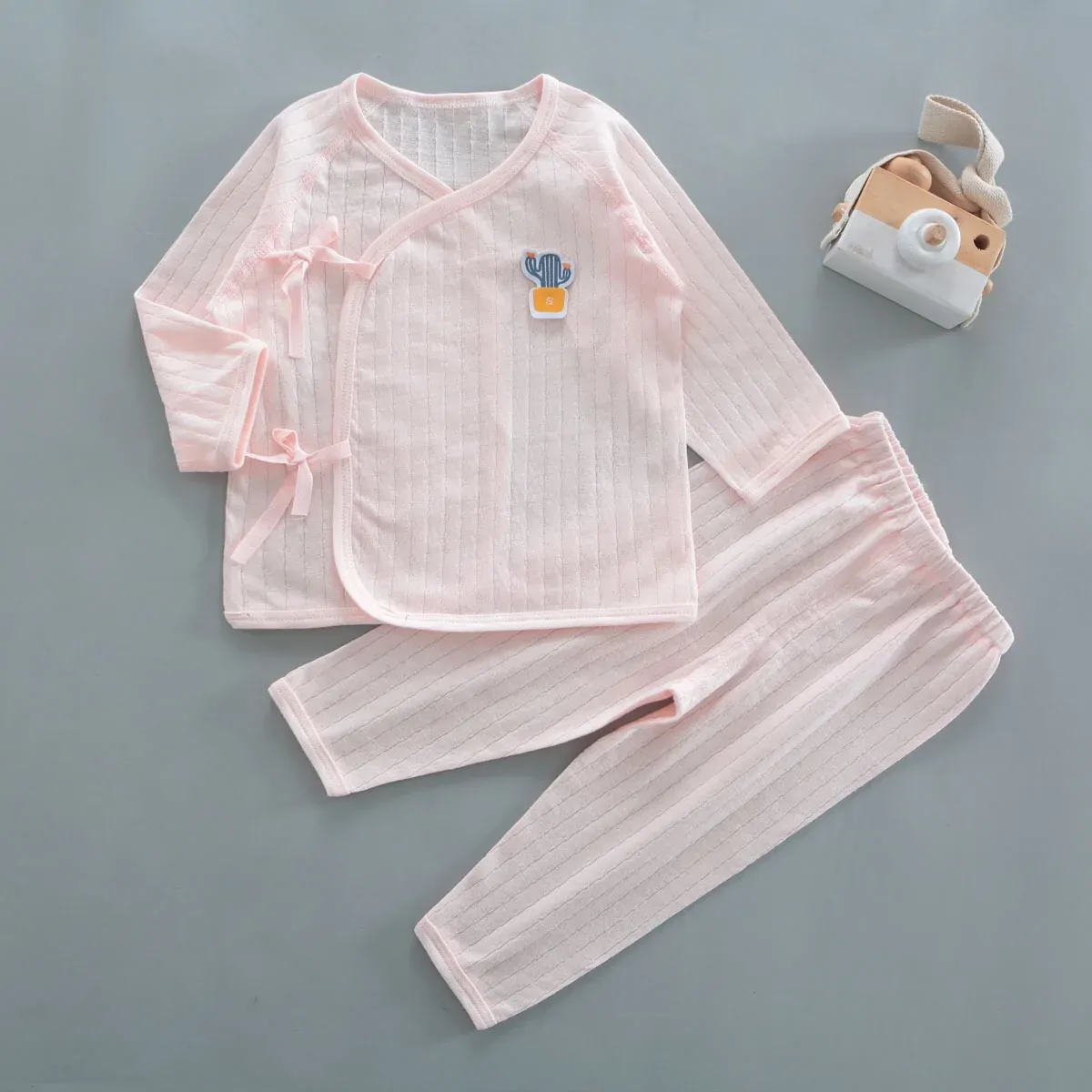 852001 Four Seasons Fashion Set Pure Cotton Strap Top+Pants Two Piece Set Infant Outdoor Clothing