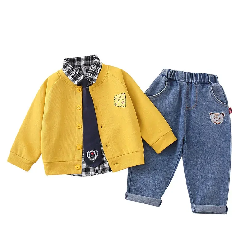 3PCS Children Clothing Boy Sets Coat + Tops + Pants Casual Baby Clothes Cotton Kids Boys Long Sleeve Outfits Party Costume