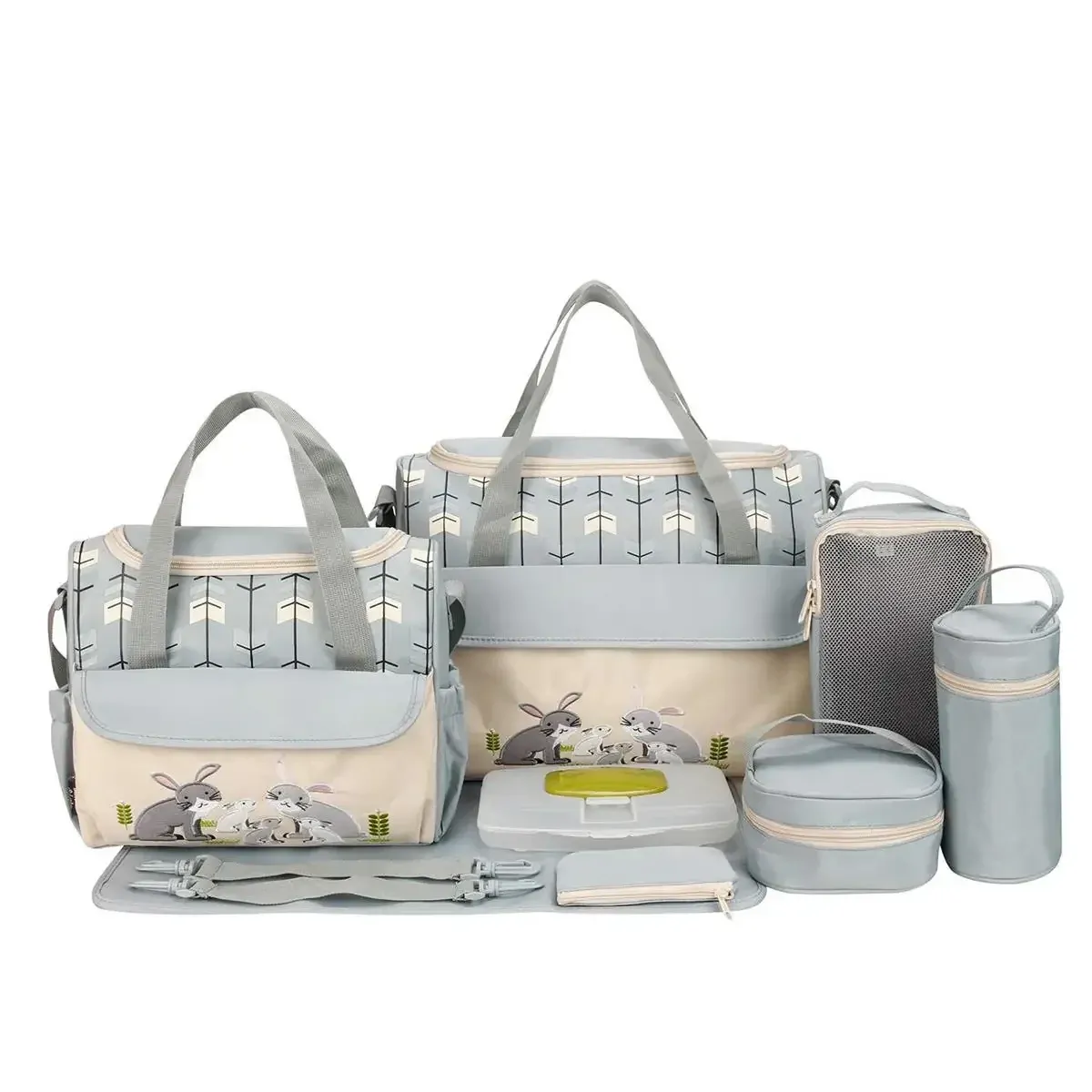 High quality large capacity stroller mom baby travel 10-piece set diaper handbag mommy tote diaper bag