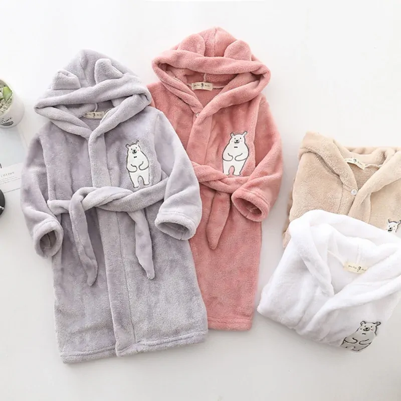 Kids Bathrobe Girls Children Pajamas Baby Flannel Bath Robe Boys Sleepwear Cute Cartoon Night Robe Kids Hooded Homewear Clothes