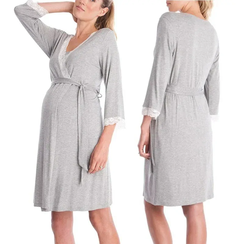 Maternity Robe For Pregnant Women Nursing Nightwear Hospital Nightgown Pajama Lace Sleepwear Ropa Mujer Embarazada Premama Suits