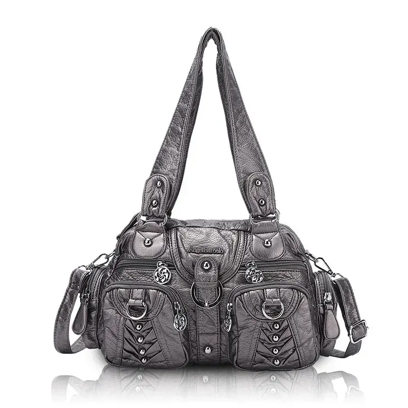 Angelkiss Women Handbags Fashion Satchel Top-handle Handbag PU Shoulder Bag 10.6"x8.3" Dumpling Pack Multi-pockets Shoulder Bags