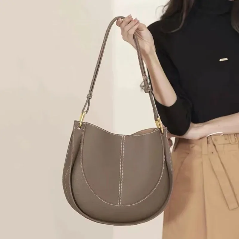 First Layer Cowhide Crossbody Small Luxury Women's Design Fashion Single Shoulder Saddle Bag