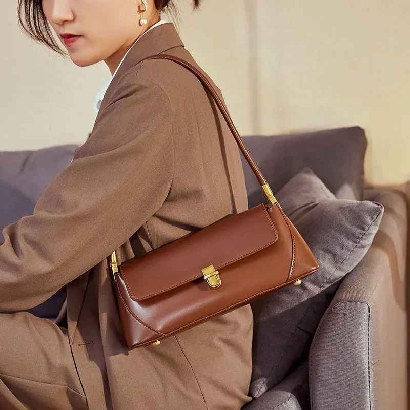 Small baguette bag for women new genuine leather armpit bag summer French shoulder bag genuine leather women's bag