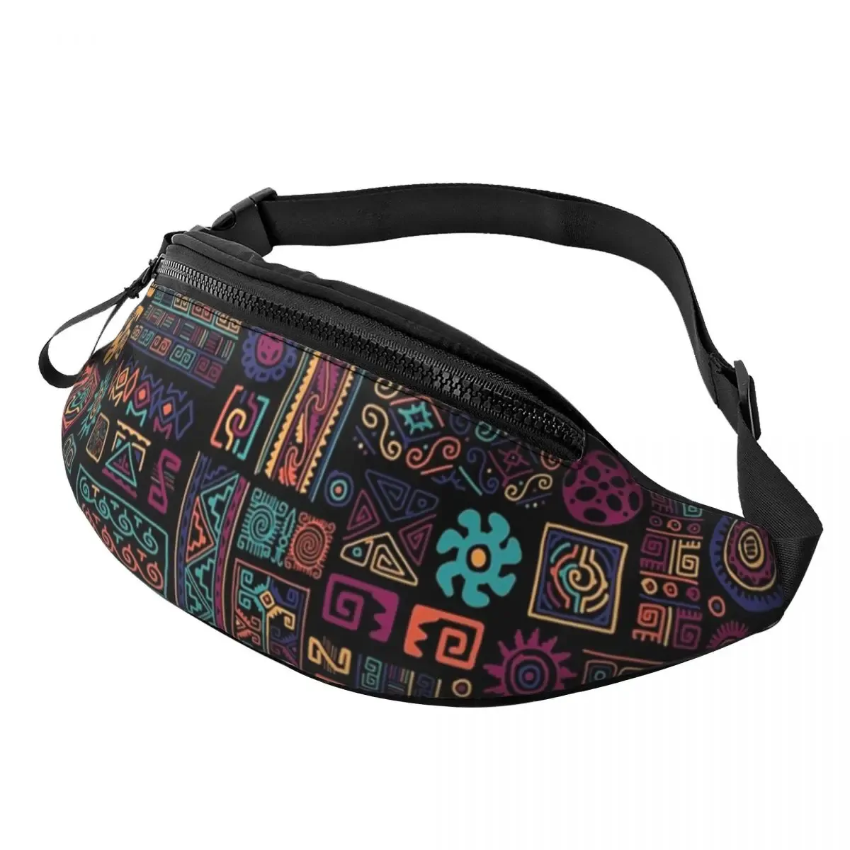 Cool African Ethnic Tribal Art Pattern Fanny Pack Men Women Africa Ankara Print Crossbody Waist Bag for Biking Phone Money Pouch
