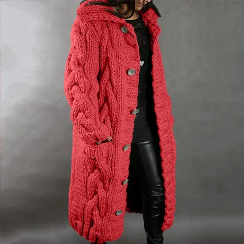 Women's New Cardigan Oversized Sweater Coat Fashion Sweater Long Button Autumn Winter Solid Color