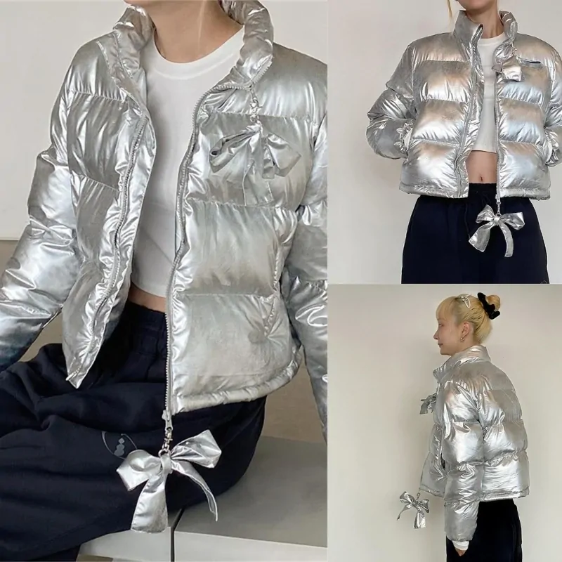 Women Warm Winter Coats Puffer Long Sleeve Butterfly Zipper Stand Collar Baggy Warm Down Jackets Outwear