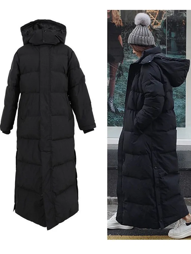 Down parka Super long jacket female knee winter jacket woman with thick black coat in winter