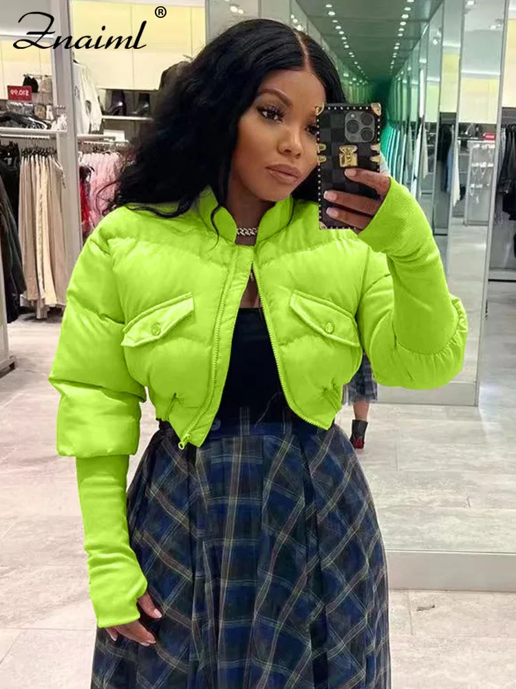 Znaiml Winter Warm Bubble Coats Pockets Parkas Down Zipper Cropped Puffer Jacket for Women Clothing Outwear Chaqueta Mujer