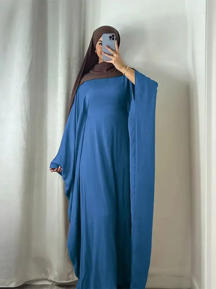 Summer Soft Crepe Like Linen Khimar Butterfly Batwing Abaya Dubai Luxury Islam Muslim Kaftan Modest Dress For Women Kebaya