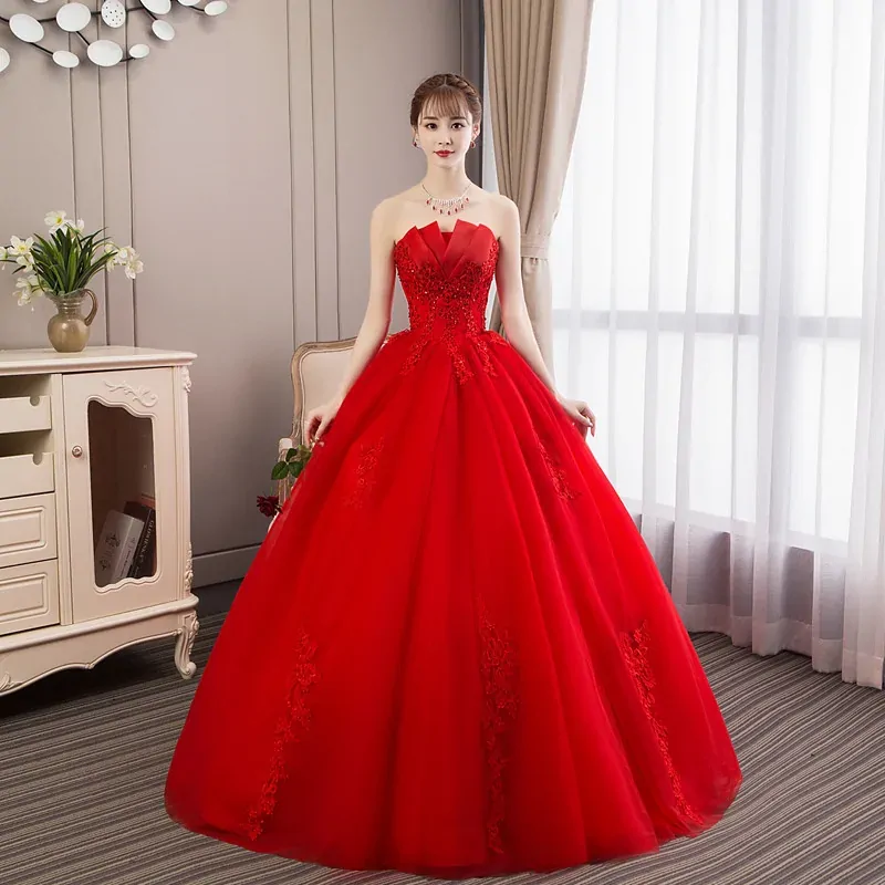 Bomaris Red Quinceanera Dresses Ball Gown Vestido De 15 Anos Princess Lace Appliques Beading Formal Sweet 16 Birthday Party