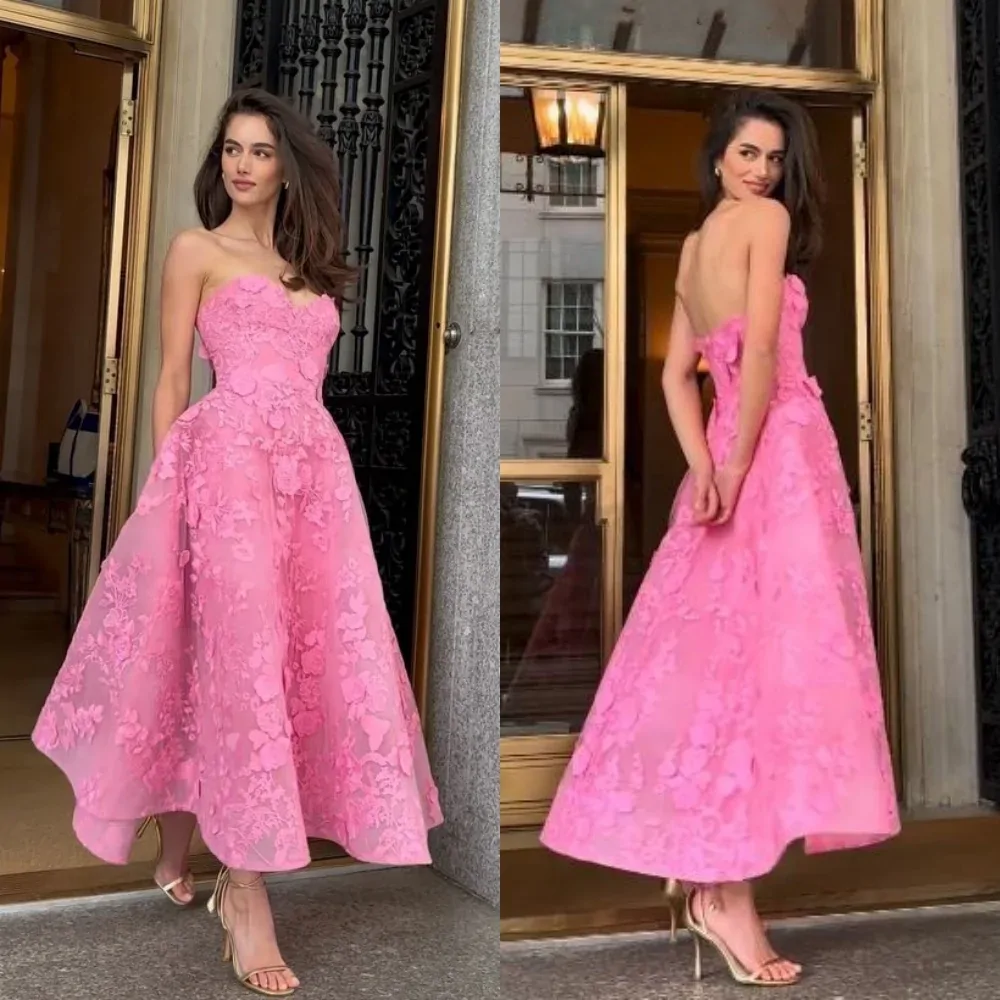 Ball Dress Evening Saudi Arabia Lace Applique Ruched Cocktail Party A-line Strapless Bespoke Occasion Gown Midi Dresses