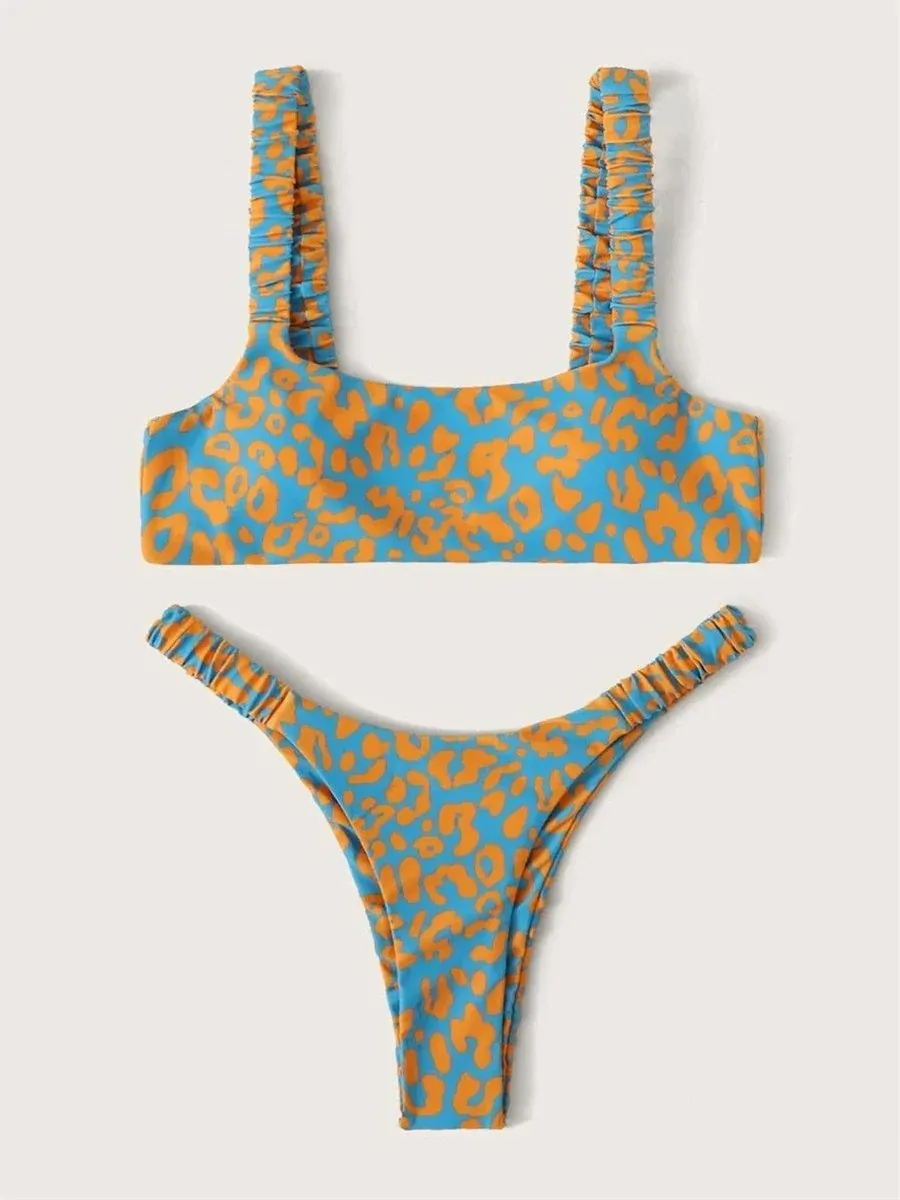 Sexy Micro Bikini Women Orange Leopard Push Up Padded Thong Swimsuit Female Cut Out Bathing Suit Swimwear Trajes De Baño