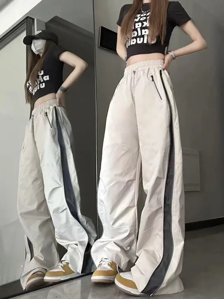 New Women Casual Baggy Pants Harajuku Oversized Cargo Pants Y2K Korean Fashion Hip Hop Wide Leg Zipper Trousers Sweatpants