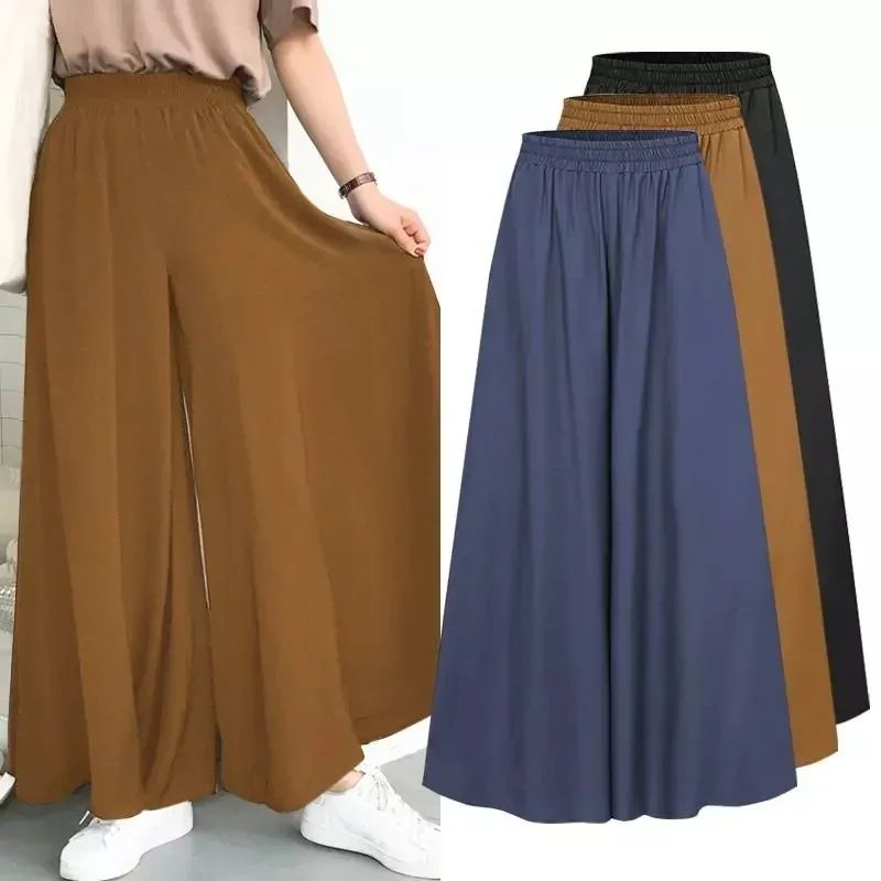 Spring And Summer Women's Plus Size Wide Leg Pants Cotton Linen Retro Minimalist Mid Rise Elastic Drape Straight Leg Trousers