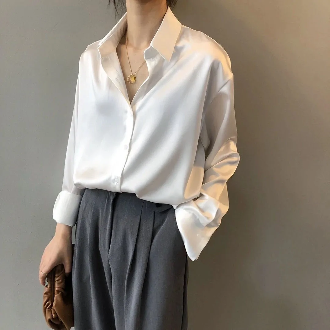 Autumn Silk Shirt Vintage Blouse Women White Lady Long Sleeves Female Loose Shirts Women-clothing Tops Women Women Shirts