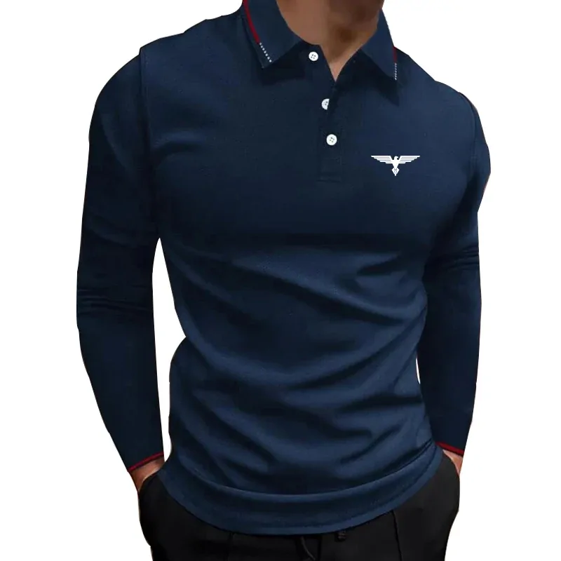 2023 Spring Autumn Men Long Sleeve Slim Fit Print Polo Shirt , Men Clothes Business Casual Sport Polo Shirt .