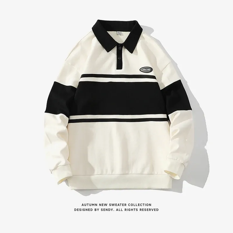 Fashion Polo Shirt Men For 2024 Autumn Spring Long Sleeves Harajuku Korea Striped Tops Tees Casual Tshirt Clothes Oversize
