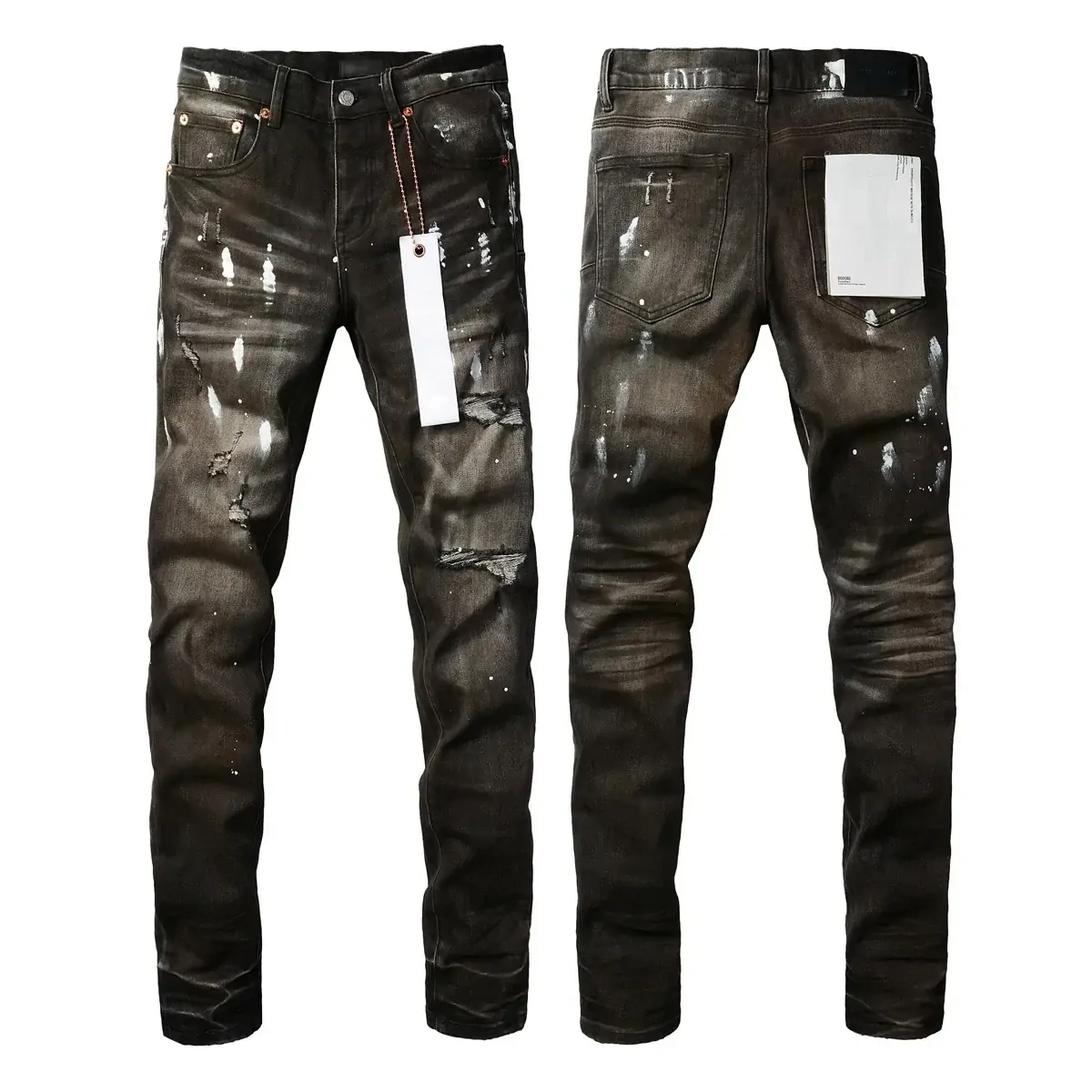 Purple Jeans American High Street Distressed Black Paint 2024 New Fashion Trend High Quality Jeans