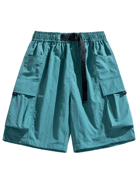 2024 New Summer Men's Shorts Streetwear Multi-Pockets Breathable Quick Dry Nylon Solid Cargo Shorts Men Casual Baggy Short Pants - Blue, XXL(34)