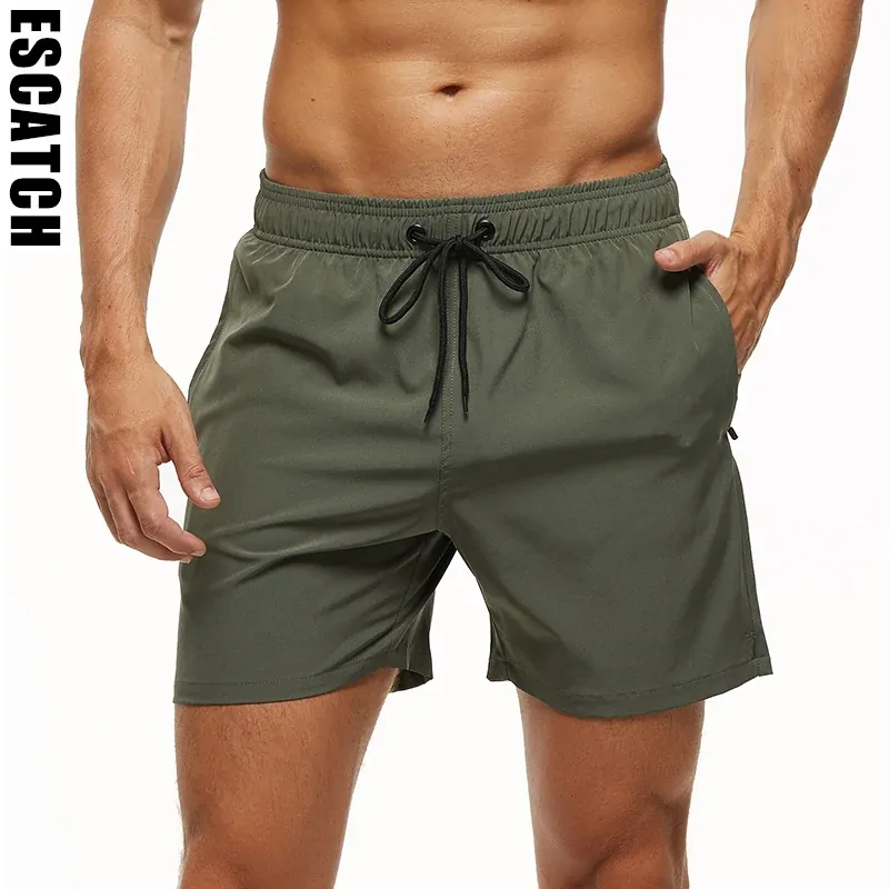 Escatch Brand 2024 Men's Stretch Swim Trunks Quick Dry Beach Shorts With Zipper Pockets and Mesh Lining