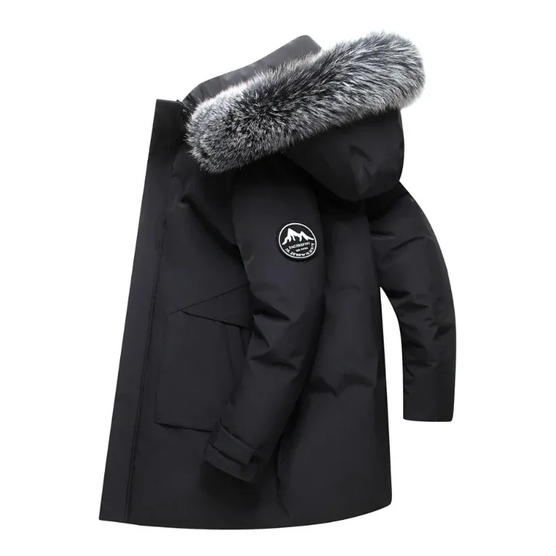 Autumn Winter Long Men Windproof Down Jacket Coats Mens Warm White Duck Down Hooded Jacket Parkas Multi Pockets Overcoat Male