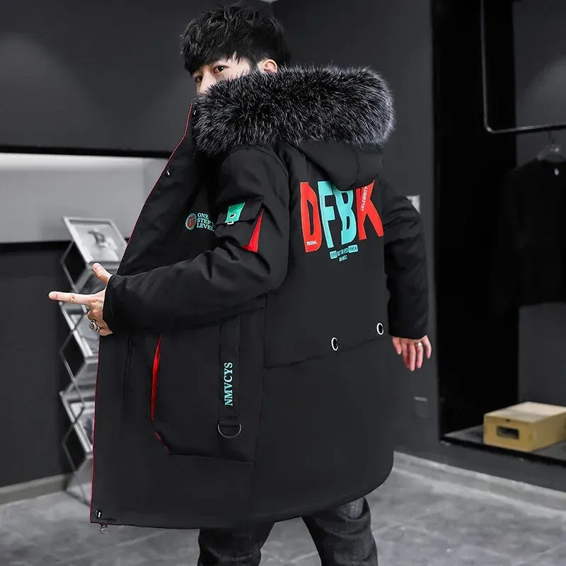 Fleece-lined Thickened Down Cotton Coat Trendy Winter Jacket For Men Youth Warm Cotton Padded Coat