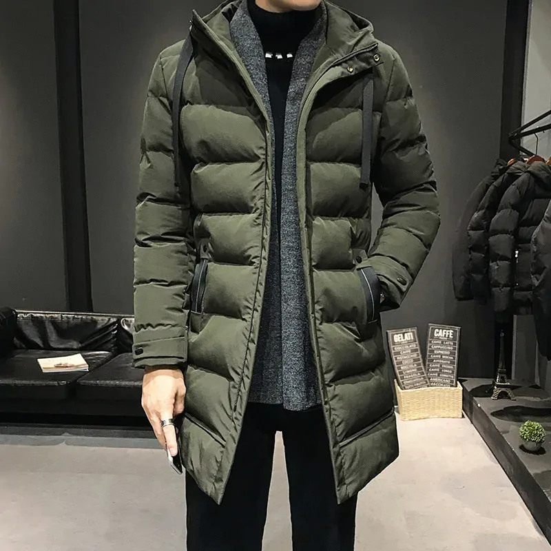 High Quality Male Green Warm Parkas Men's Long Down Jackets Winter Coats Chaquetas Hooded Casual Winter Parkas Coats Size 4XL