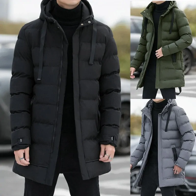 Male Winter Warm Long Outwear Hooded Thicken Mid-length Hooded Foe Men Warm Coat Winter Puffer Jacket Fashion Parka Overcoat