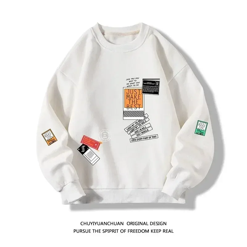 6 Styles! New Men's Large Size Casual Fashion Long-sleeved Sweatshirts Printing Daily Round Neck Loose Trendy Men Clothing