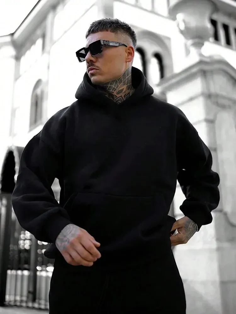 Men's Casual Fashion Trend Retro Solid Color Long Sleeve Hoodie