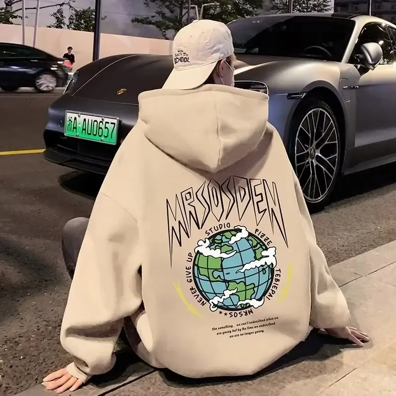 Earth Print Hooded Sweatshirt Jumpers Men's And Women's Autumn And Winter Loose Casual Trendy Tops Sweater Male Hip Hop Hoodie