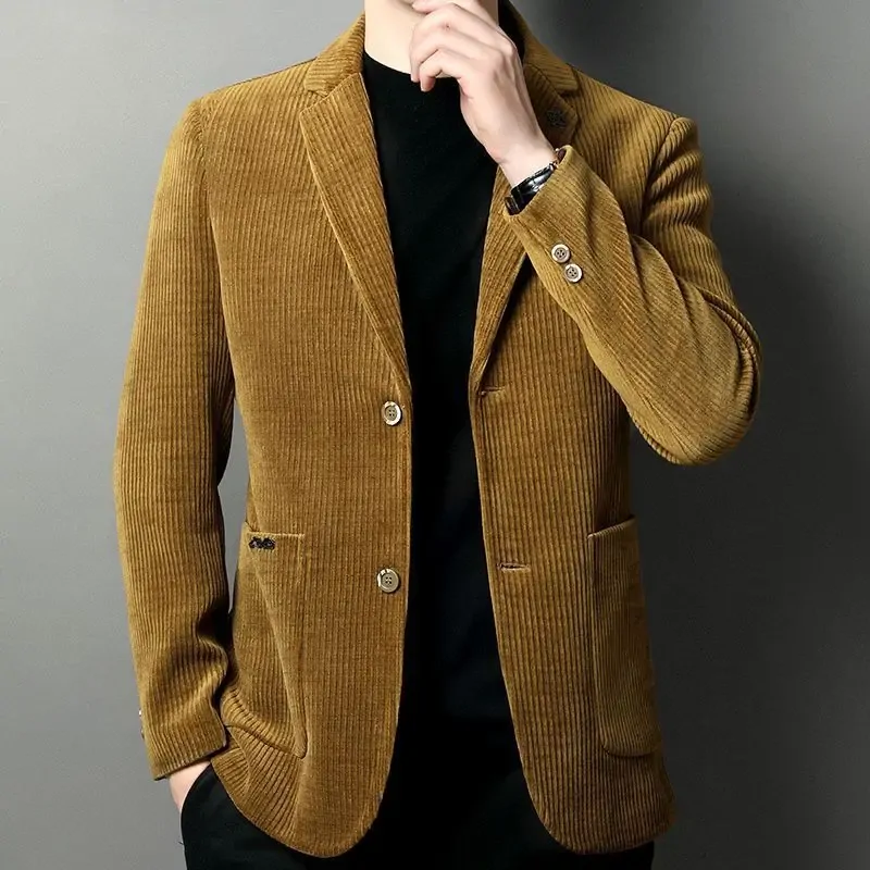 High Quality Men's Coat Autumn and Winter Thick Corduroy Suit Male Ruffian Handsome Velvet Casual Suit Jacket Business Top Trend