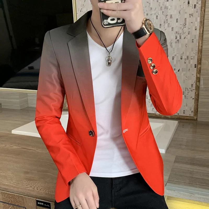 Blazer Fot Men 2024 Spring New Male Gradient Suit Jacket Masculino Korean Style Slim Fit Casual Men Fashion Trend Dress Jacket