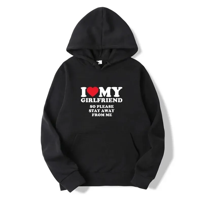 Girlfriend Printed Men's Sweater 2024 Casual Hooded Pullover Sweatshirt Pure Color Sports Fitness Hoodie Autumn Male Clothing