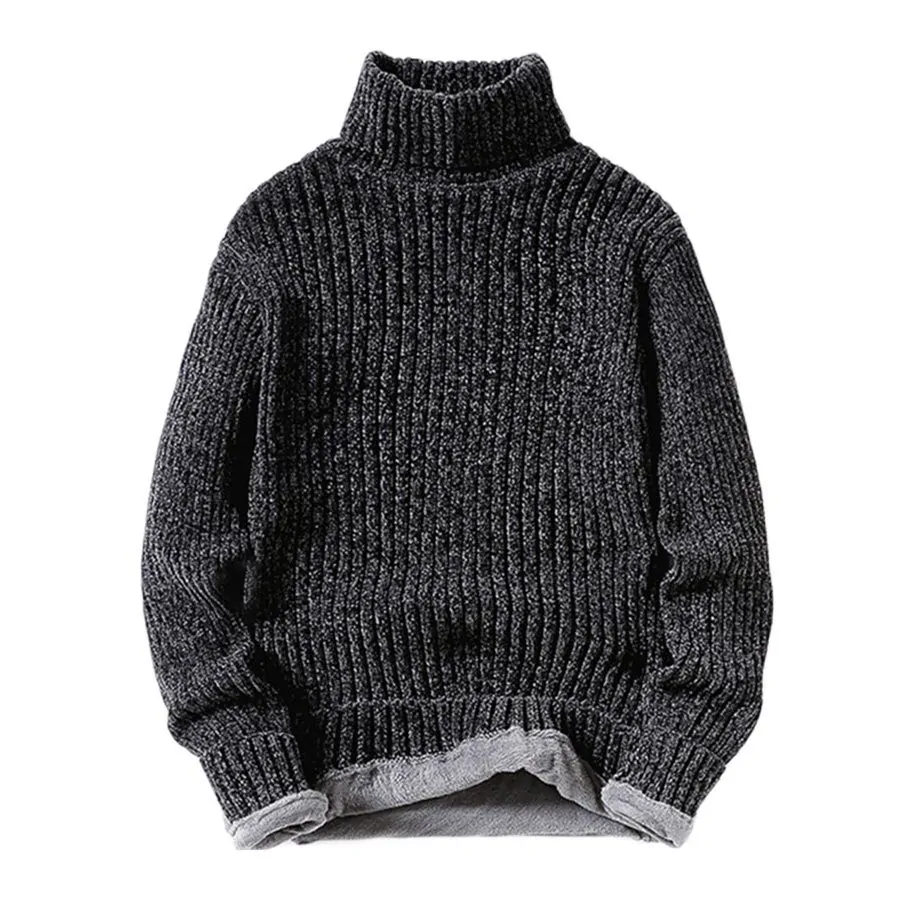 Winter Fleece Turtleneck Sweaters Men Fashion Slim Fit Knitted Pullovers Mens Solid Color Casual Sweaters Male Warm Knitwear