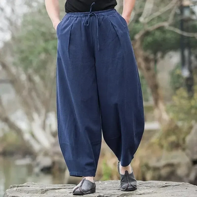 Loose Men Sports Pants Summer Casual Pants Cotton Linen Fabric High Waist Design Suitable Teenagers