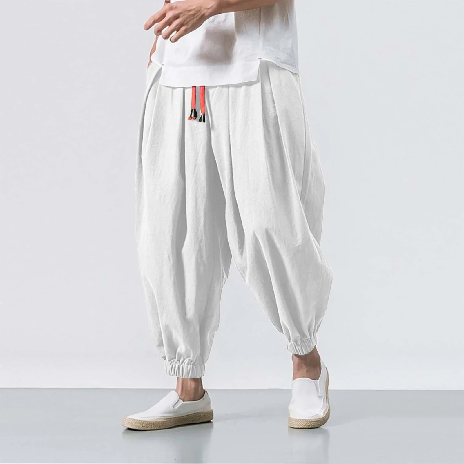 Solid Color Harem Baggy Man Pants Loose Bottoms Casual Joggers Sportswear Lantern Pants Men'S Elasticated Trousers Pantalones