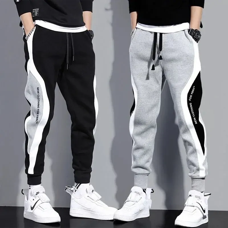 Loose Men Casual Pants Spring Autumn Season Trendy Student Sports Long Pants Nine-point Color Block Design