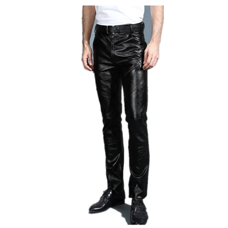 Men Leather Pants Winter Youth Men Autumn Winter Genuine With Fleece Thickened Pants First Layer Cowhide Pants Goatskin Pants
