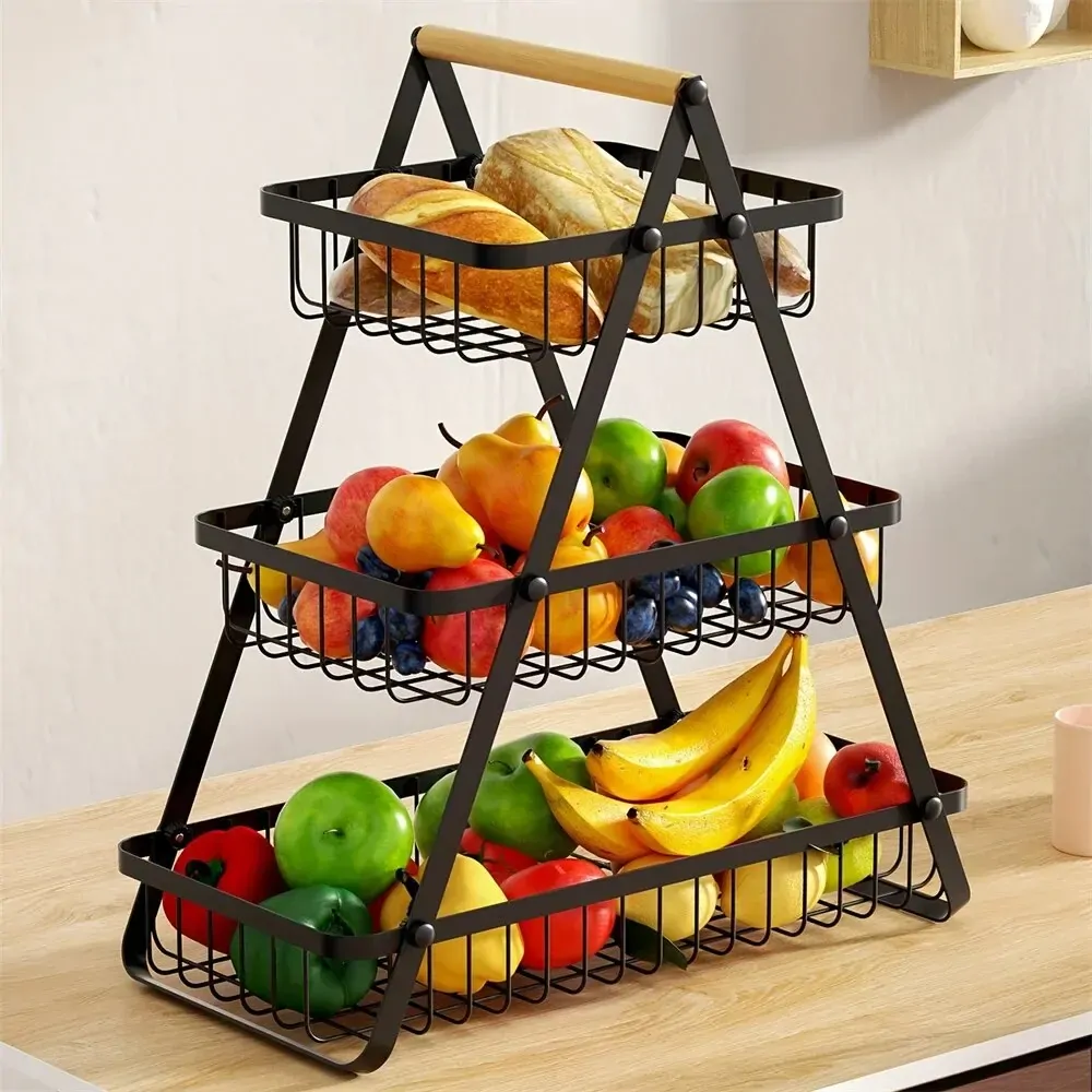 2/3 Tiers Countertop Fruit Basket,Portable Fruit Bowle Basket Kitchen Organizer Storage & Dining Room Fruits Vegetable Snacks
