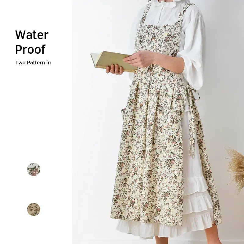 Cotton Waterproof Korean Print Adjustable Extended Apron Kitchen Cotton Linen Bib Restaurant Aprons for Women Flower Shop Bake