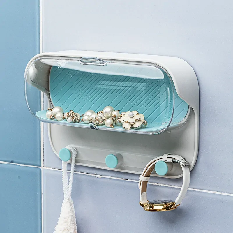 Transparent Bathroom Eyeglasses Organizer Dust-Proof Jewelry Glasses Storage Box Punch-Free Wall Mounted Flip-Top Storage Box