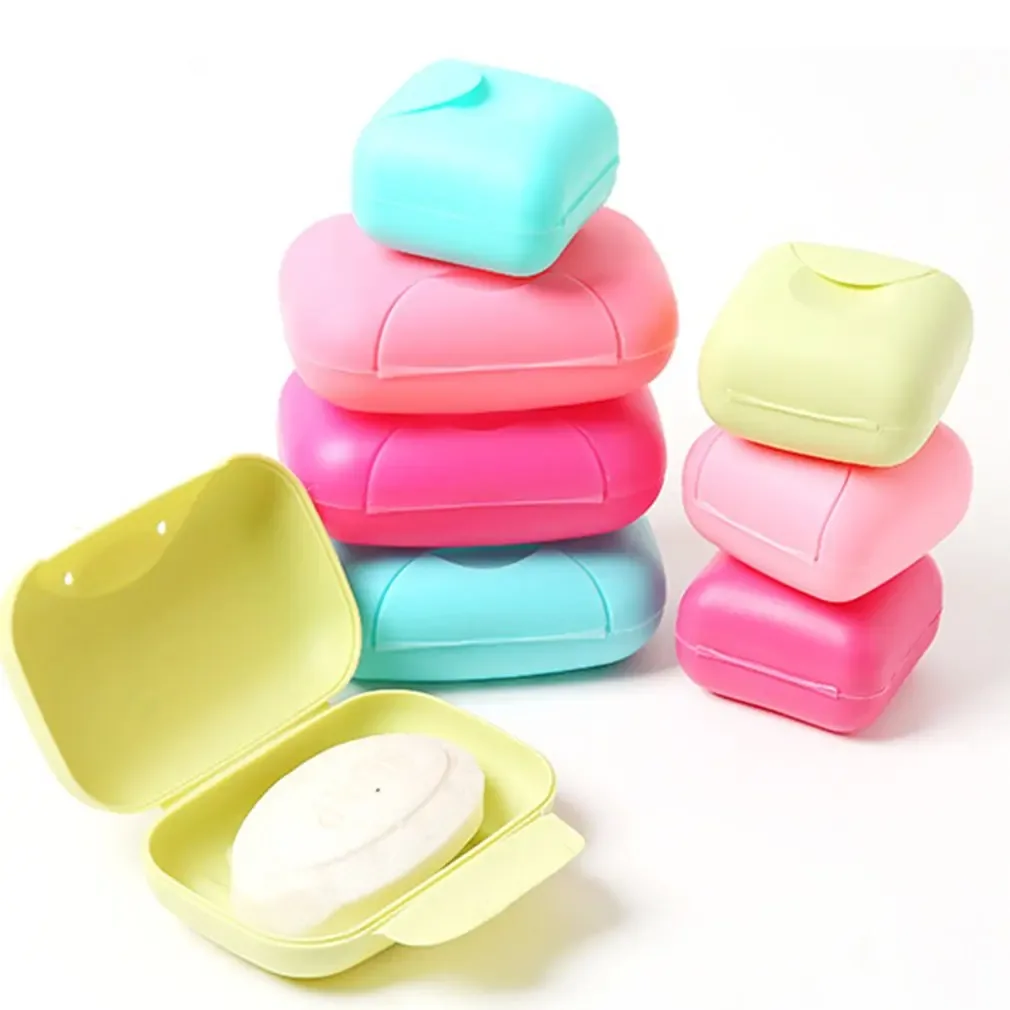 Candy Color Travel Lock Seal Soap Box Plastic Portable Toilet Soap Boxes Case Holder With Lid Sealing Bathroom Supplies