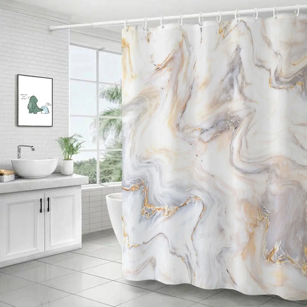 Abstract Marble Shower Curtains Gold Grey Striped Modern Geometric Art Luxury Bath Curtain Polyester Fabric Bathroom Decor Sets