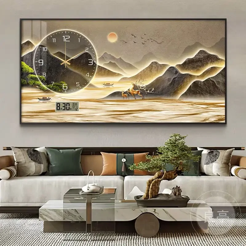 New Wall Clock Living Room Decoration Landscape Painting Perpetual Calendar Timepiece Wall Decoration Home Decor